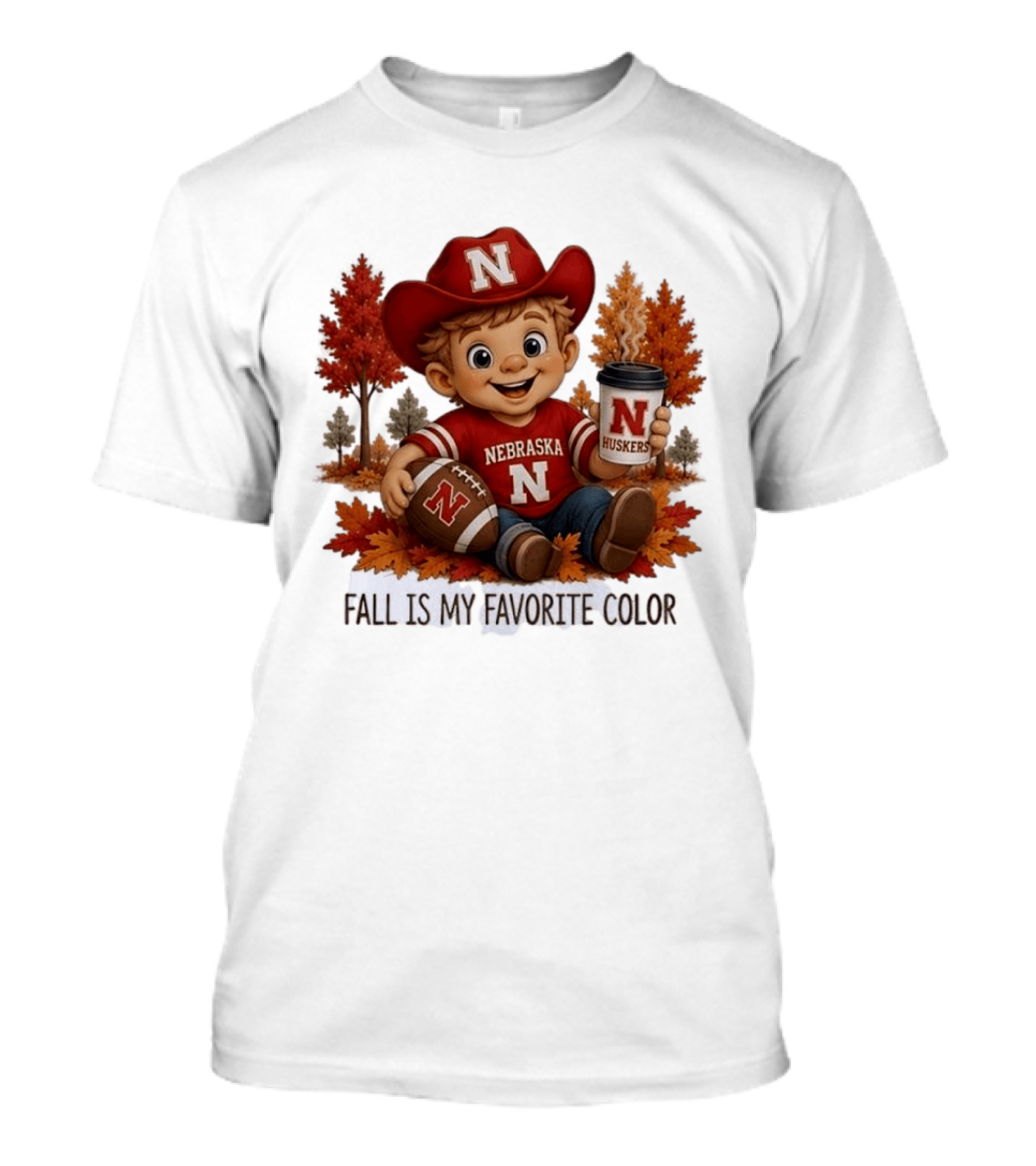 Nebraska Huskers Fall Football Kid Holding Coffee And Ball T-Shirt
