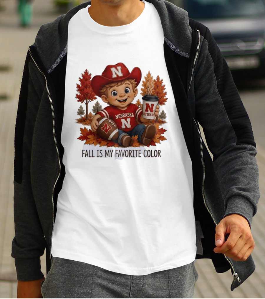 Nebraska Huskers Fall Football Kid Holding Coffee And Ball T-Shirt