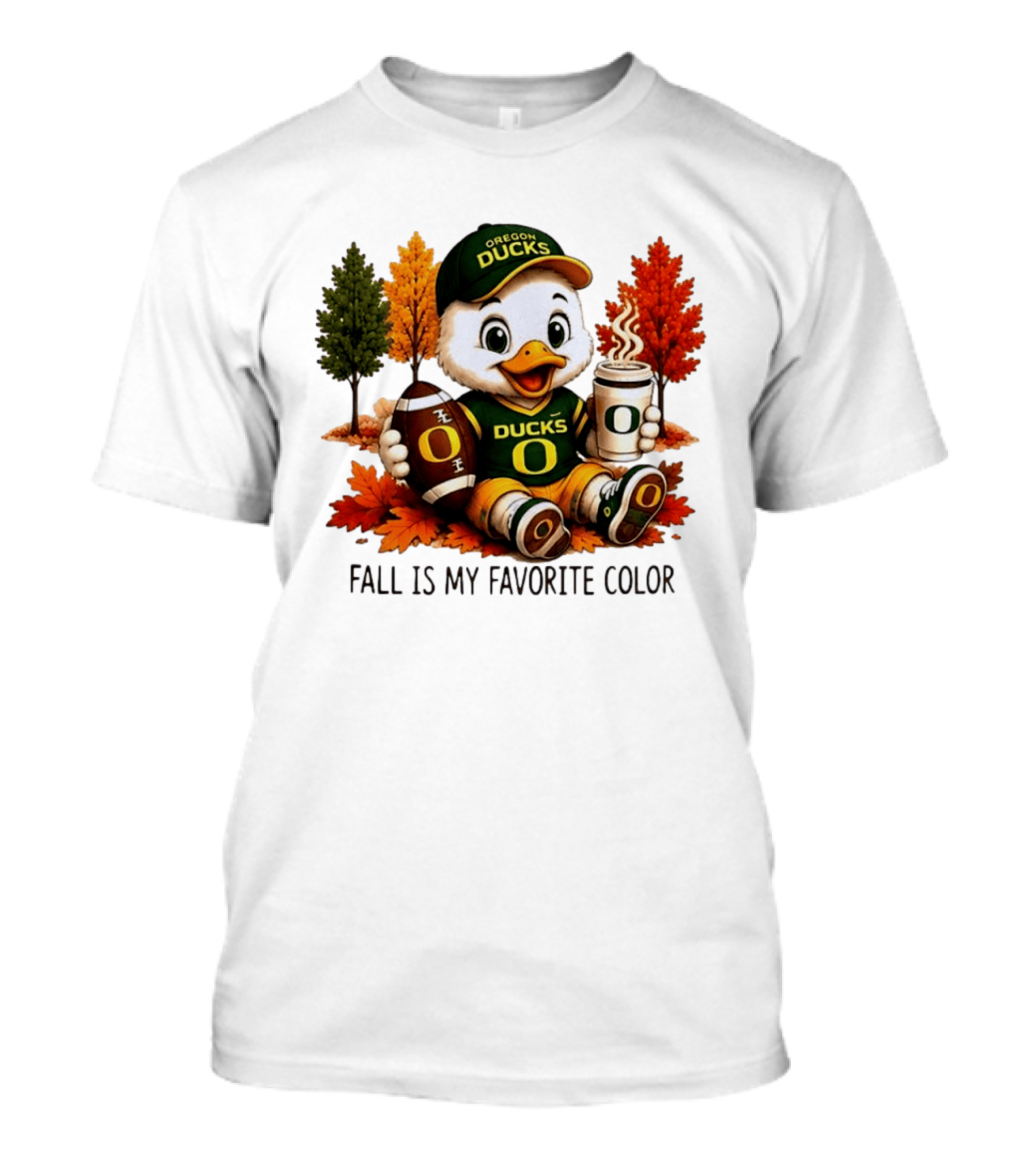 Oregon Ducks Fall Is My Favorite Color Cute Mascot Football Autumn Leaves T-Shirt