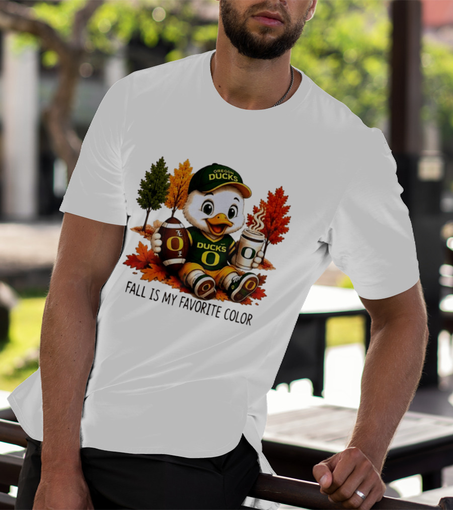 Oregon Ducks Fall Is My Favorite Color Cute Mascot Football Autumn Leaves T-Shirt