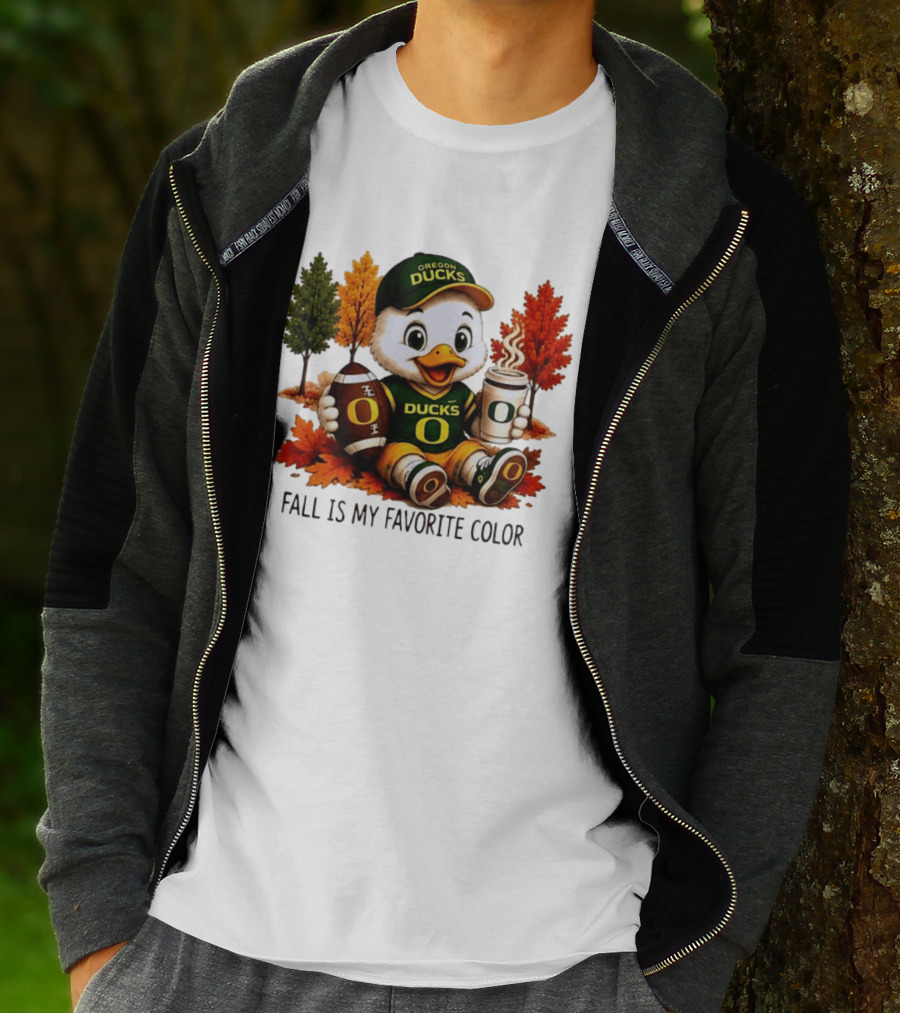 Oregon Ducks Fall Is My Favorite Color Cute Mascot Football Autumn Leaves T-Shirt