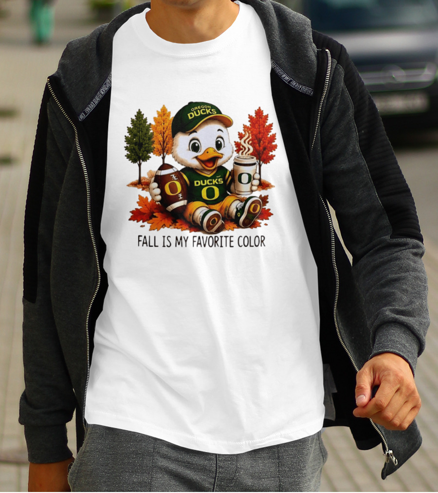Oregon Ducks Fall Is My Favorite Color Cute Mascot Football Autumn Leaves T-Shirt