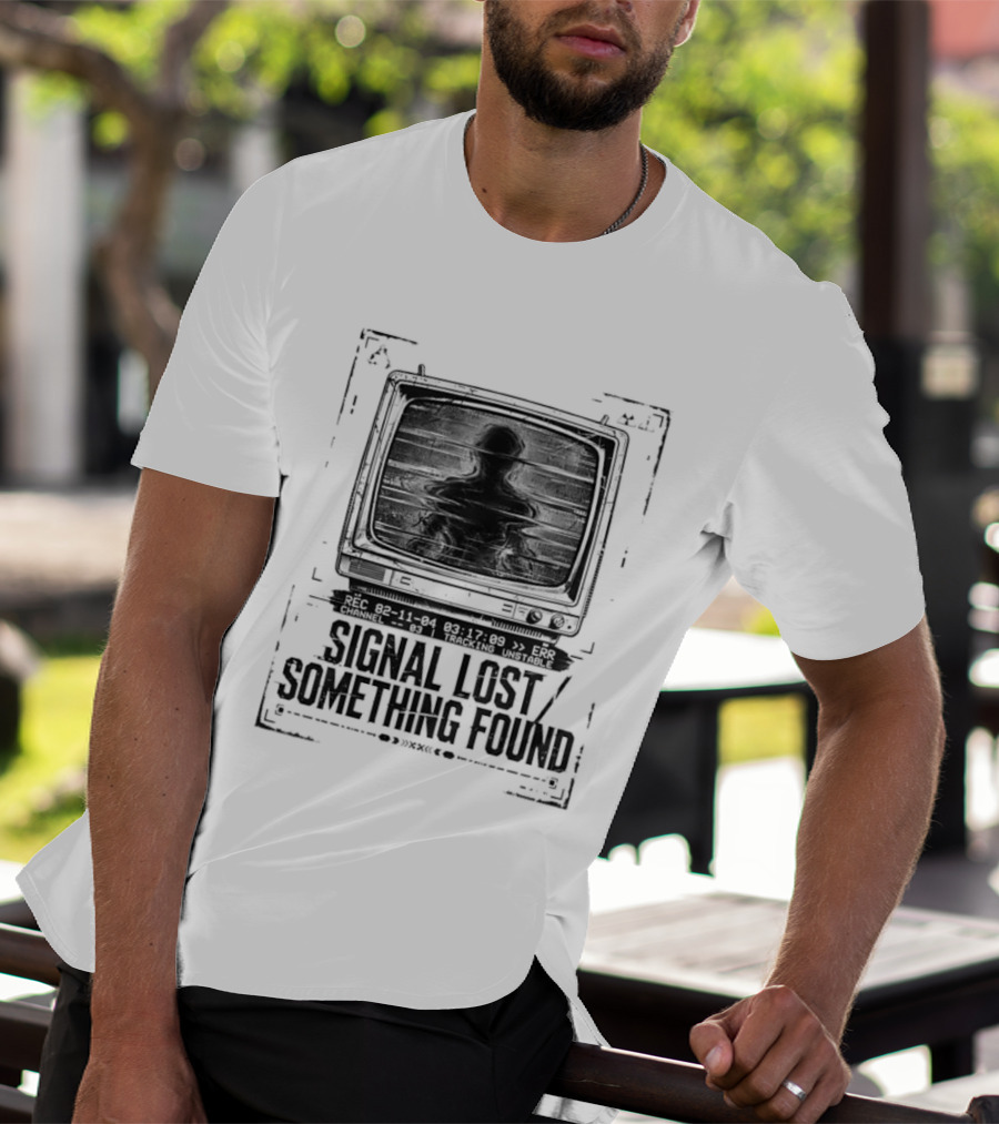 Signal Lost Something Found Vintage Television Glitch Effect T-Shirt