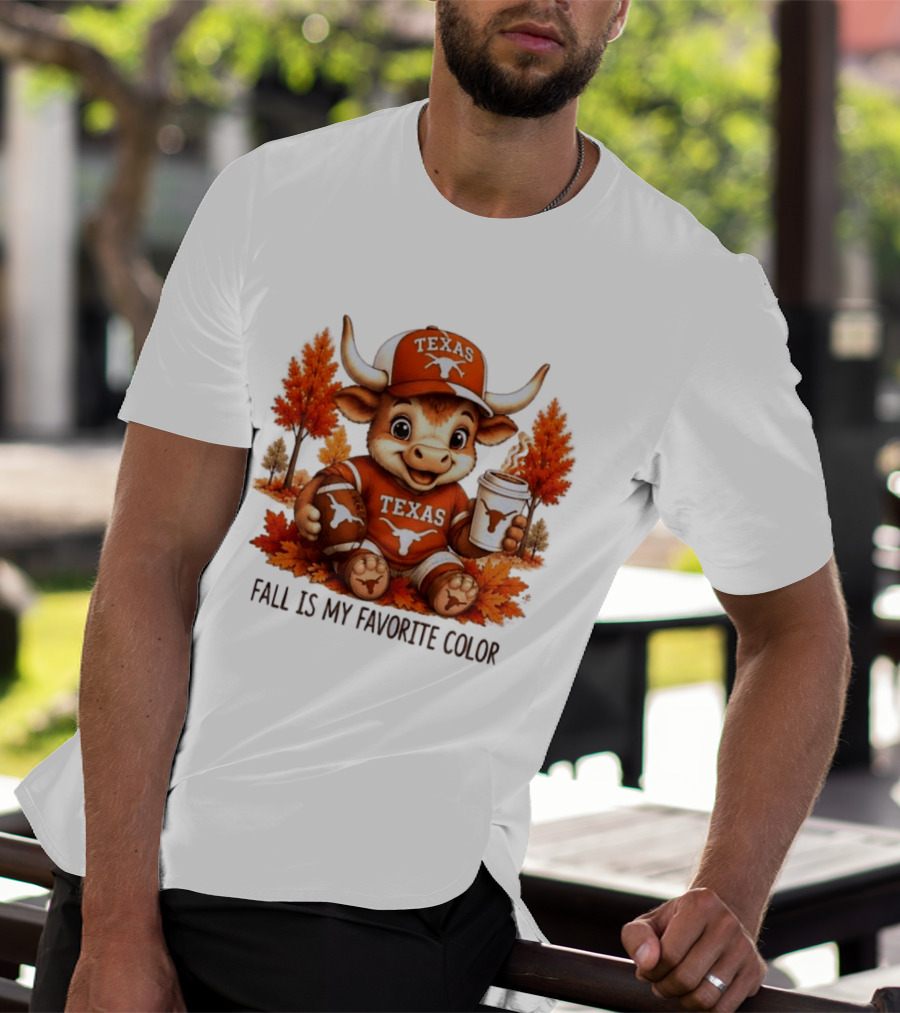 Texas Longhorns Fall Is My Favorite Color With Adorable Longhorn And Autumn Leaves T-Shirt