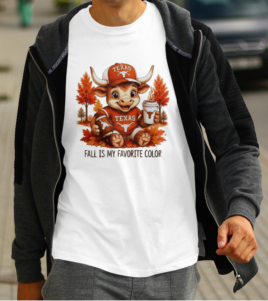 Texas Longhorns Fall Is My Favorite Color With Adorable Longhorn And Autumn Leaves T-Shirt