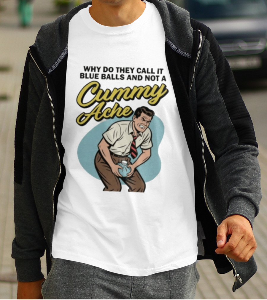 Why Do They Call It Blue Balls And Not A Cummy Ache Vintage Comic Style Man Groin Ache Image T-Shirt