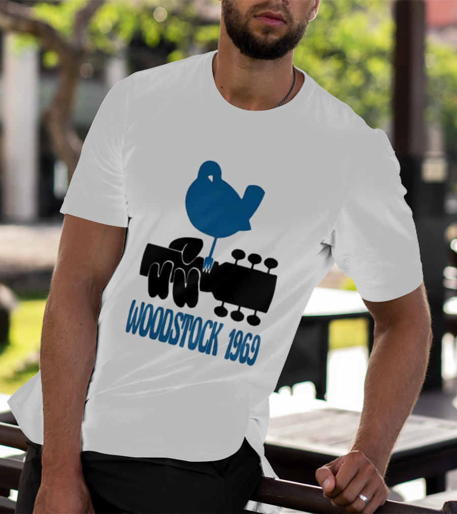 Woodstock 1969 Music Festival Bird On Guitar Neck T-Shirt
