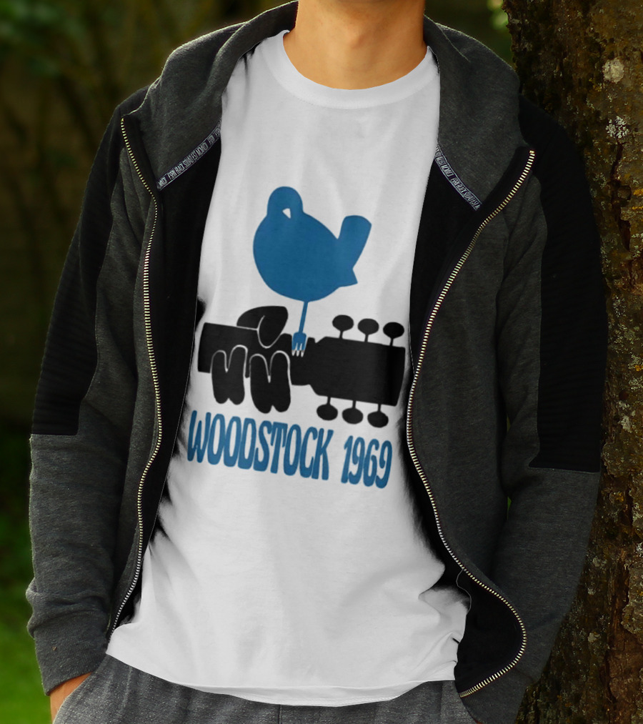 Woodstock 1969 Music Festival Bird On Guitar Neck T-Shirt