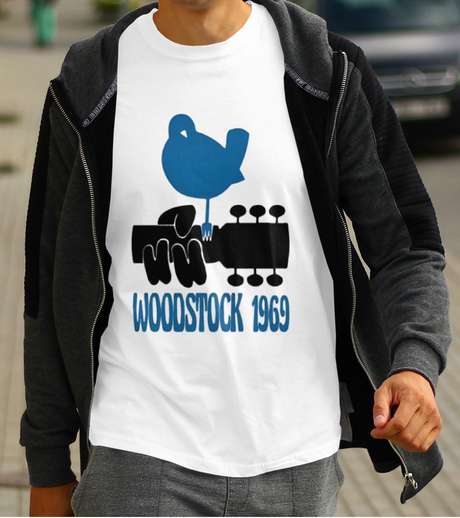 Woodstock 1969 Music Festival Bird On Guitar Neck T-Shirt