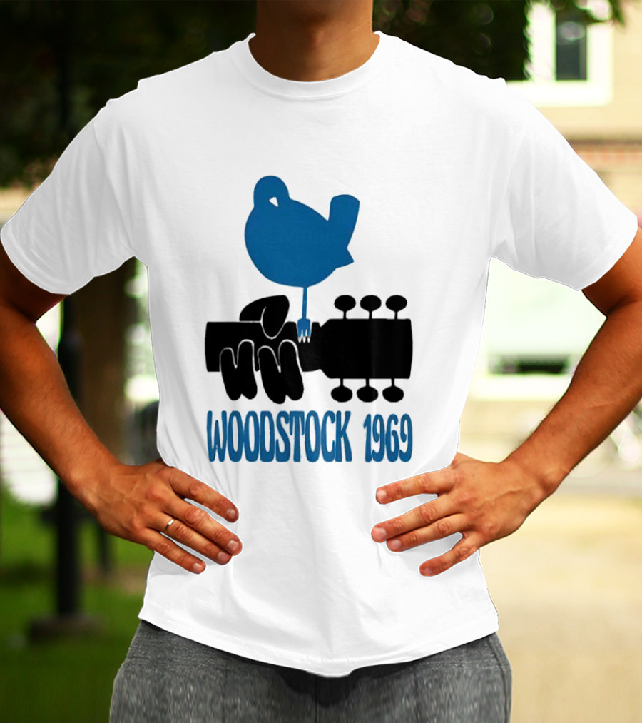Woodstock 1969 Music Festival Bird On Guitar Neck T-Shirt