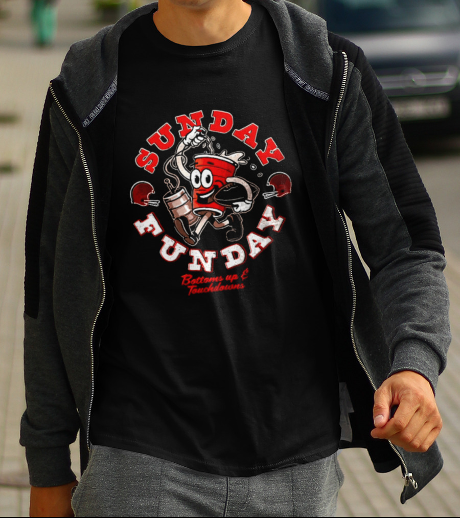 Sunday Funday Bottoms Up And Touchdowns Cleveland Football Party T-Shirt