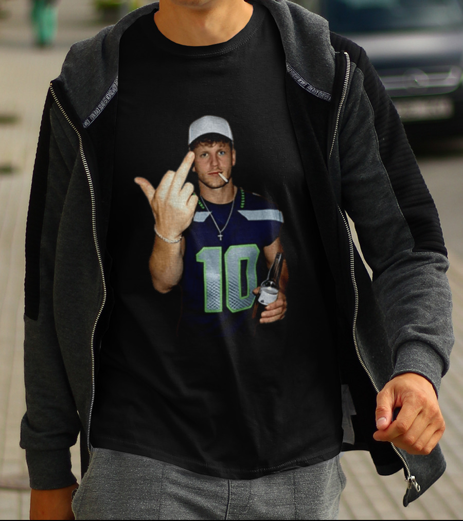 Seattle Seahawks Cooper Kupp Smoking Beer Gesture Iconic Football T-Shirt