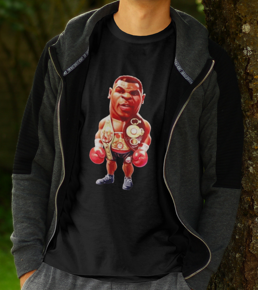 Mike Tyson Cartoon Boxing Champion With Championship Belts And Gloves T-Shirt