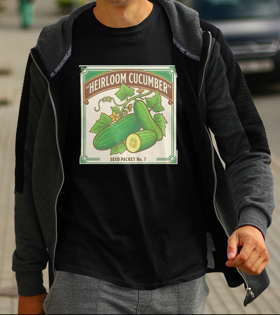 Heirloom Cucumber Seed Packet No 7 Vintage Gardening Iconic Green T-Shirt