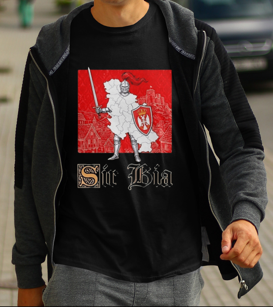 Sir Bia Knight Of Serbia Map Serbian Pride Shield Armor Heritage T-Shirt