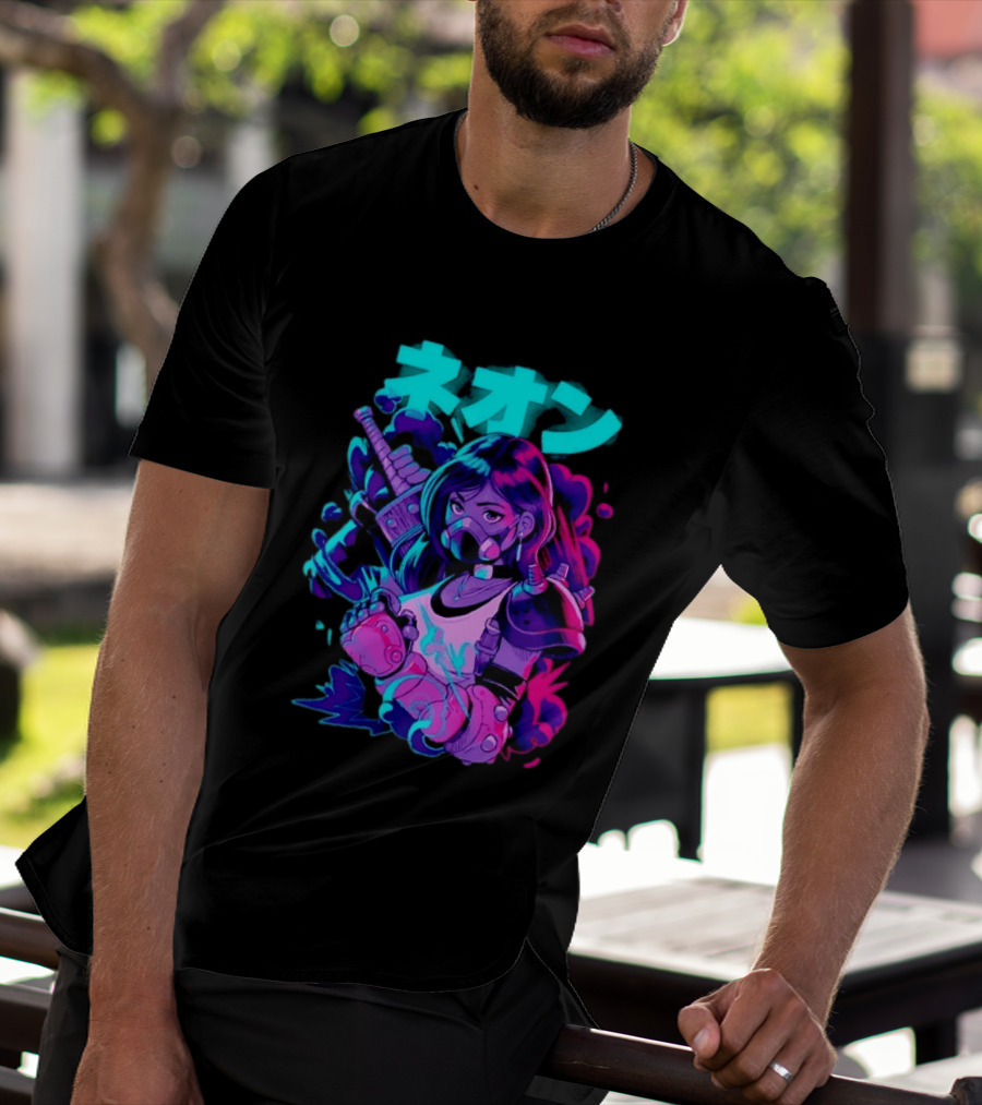 Neon Cyberpunk Anime Warrior Girl Futuristic Vaporwave Aesthetic T-Shirt