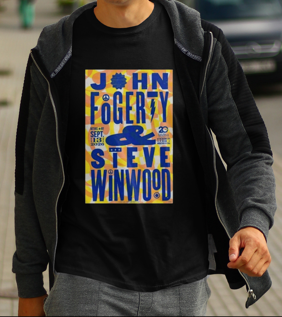 John Fogerty Steve Winwood Concert September 13 2026 Bethel NY Bethel Woods 20th Woodstock Festival T-Shirt