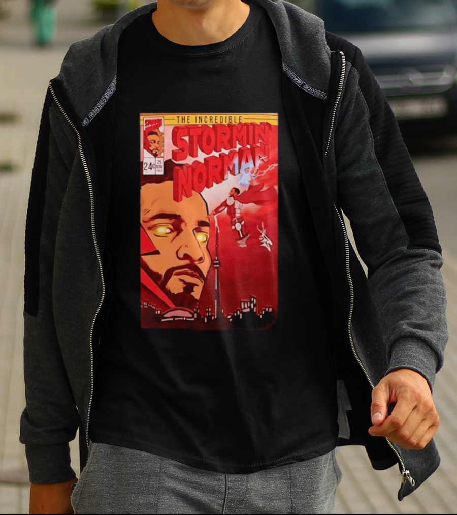 The Incredible Stormin Norman Comic Book Flying Superhero Cityscape 25 Cent Issue 24 T-Shirt