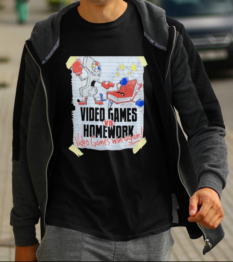 Video Games Vs Homework Video Games Win Again Math Battle Sketch T-Shirt