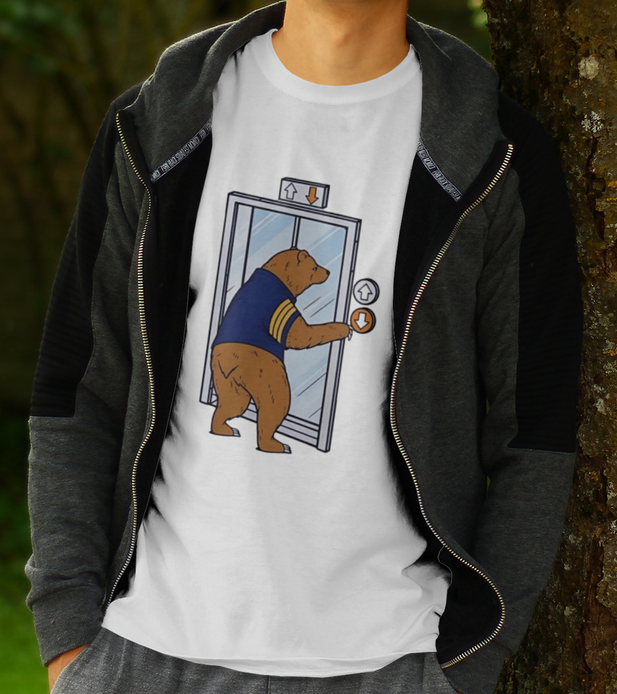Bear In Blue Jacket Pressing Elevator Down Button T-Shirt