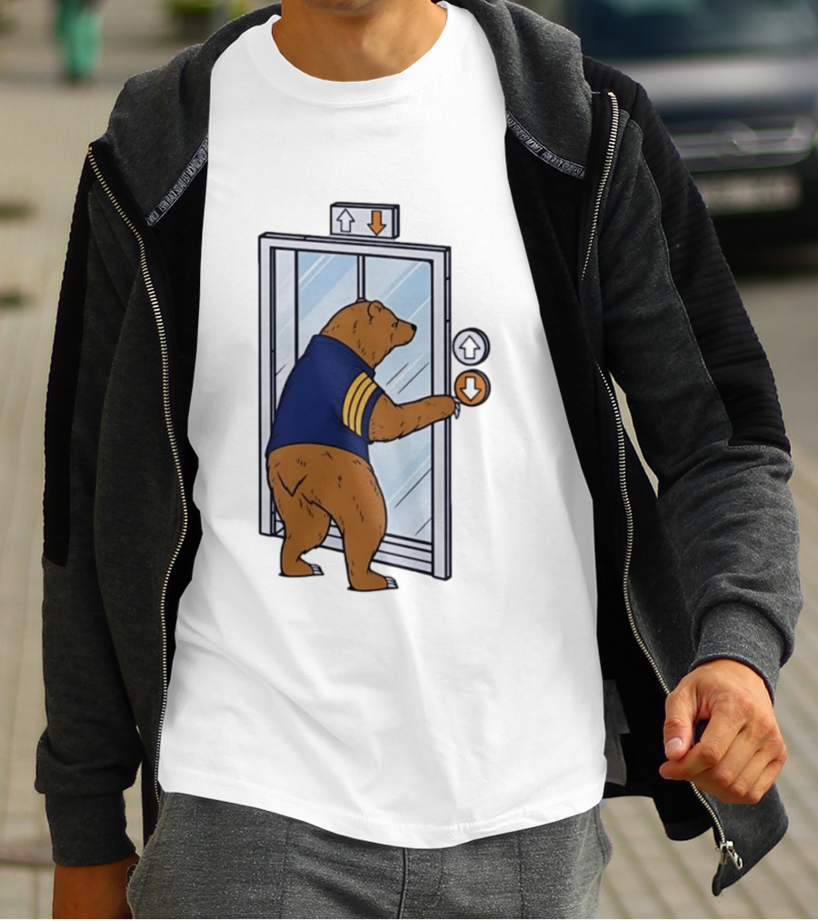 Bear In Blue Jacket Pressing Elevator Down Button T-Shirt