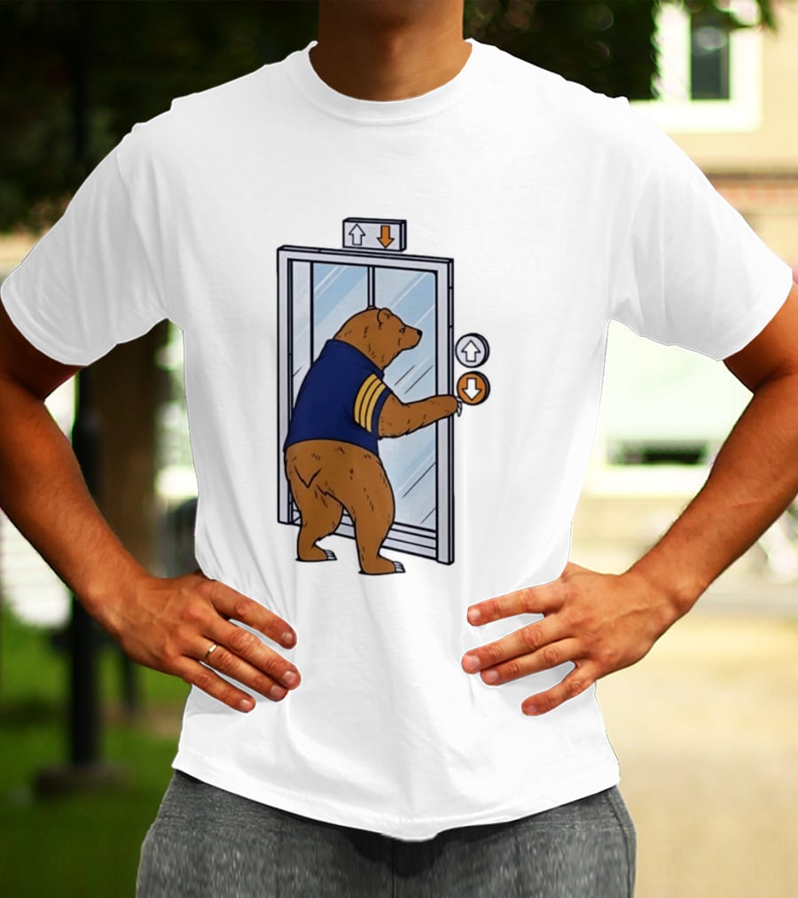 Bear In Blue Jacket Pressing Elevator Down Button T-Shirt