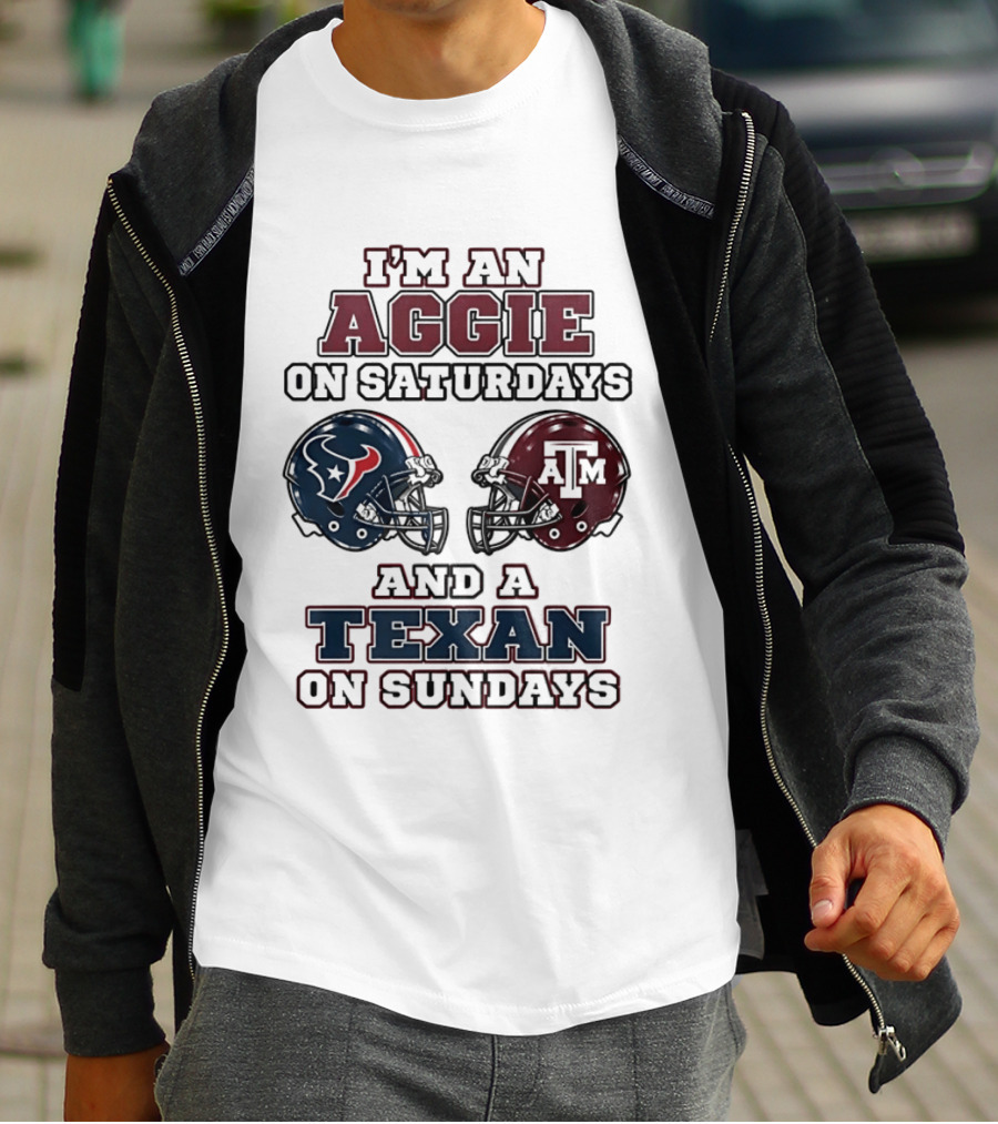I'm An Aggie On Saturdays And A Texan On Sundays Football Helmets T-Shirt