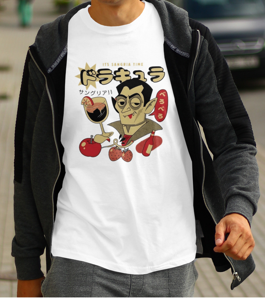Dracula It's Sangria Time Japanese Vampire Bero Bero Retro Drink T-Shirt
