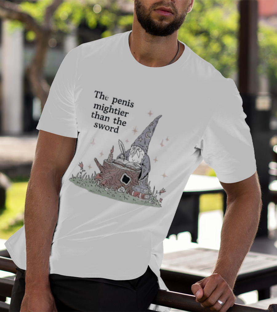 The Penis Mightier Than The Sword Wizard Hat Fantasy Scene T-Shirt