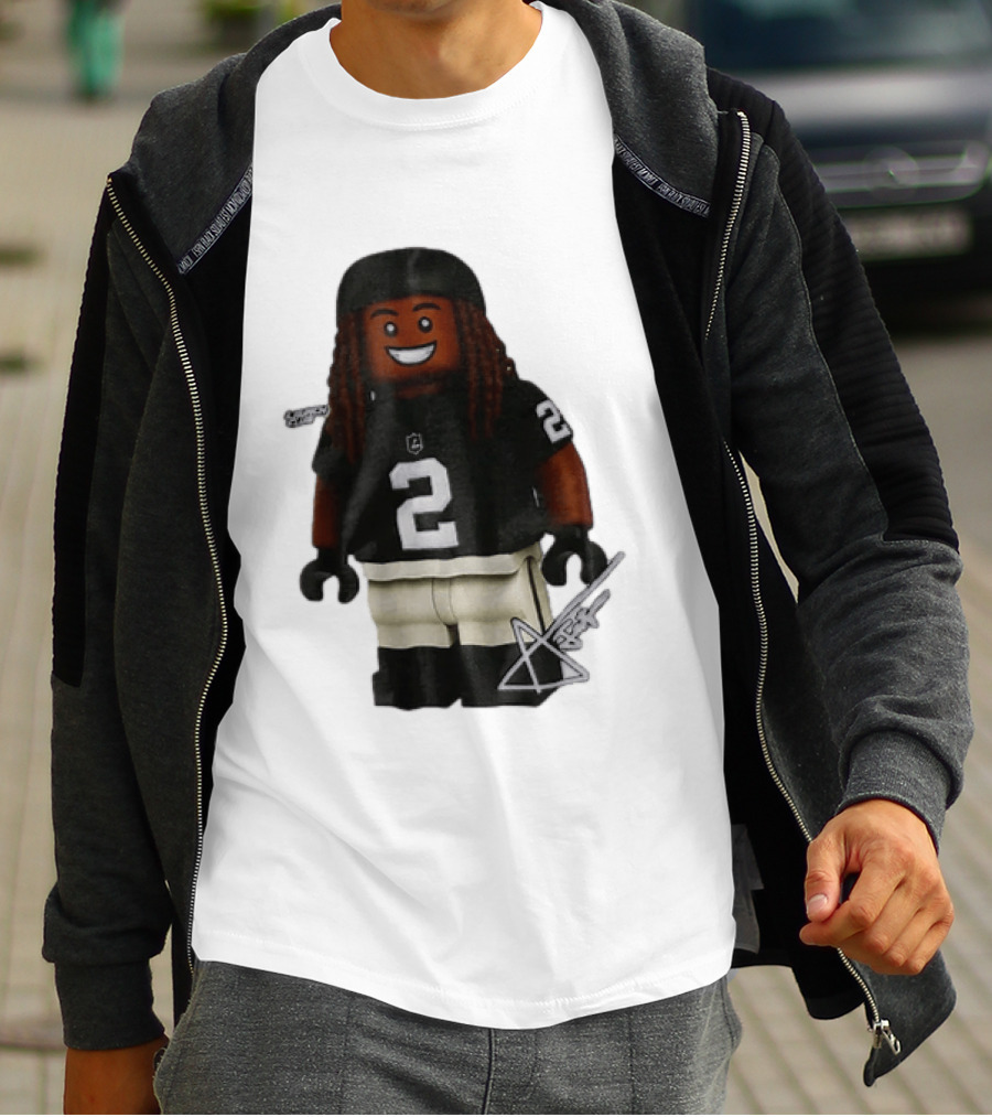 Las Vegas Raiders Running Back Ashton Jeanty 2 Lego Minifigure With Football Helmet T-Shirt
