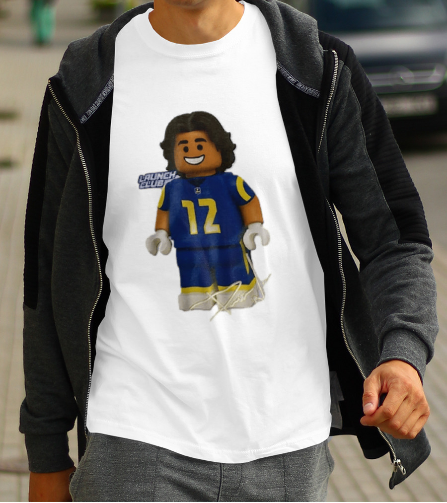 Los Angeles Rams Wide Receiver Puka Nacua Launch Club Number 12 Lego T-Shirt