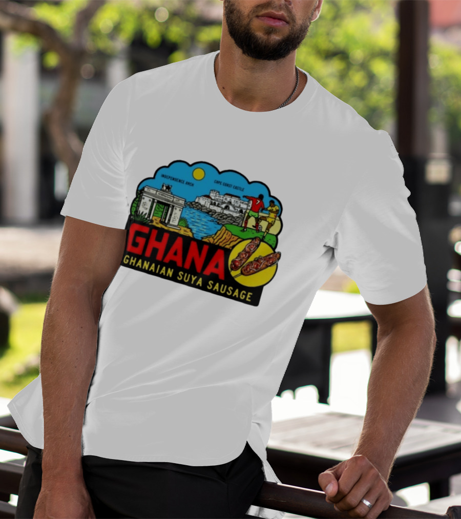 Ghana Cape Coast Castle Independence Arch Ghanaian Suya Sausage Soccer Scene T-Shirt