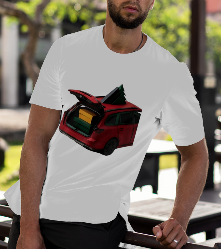 Most Likely To Pack The Car Festive Holiday Travel Scene With Christmas Tree And Gifts T-Shirt