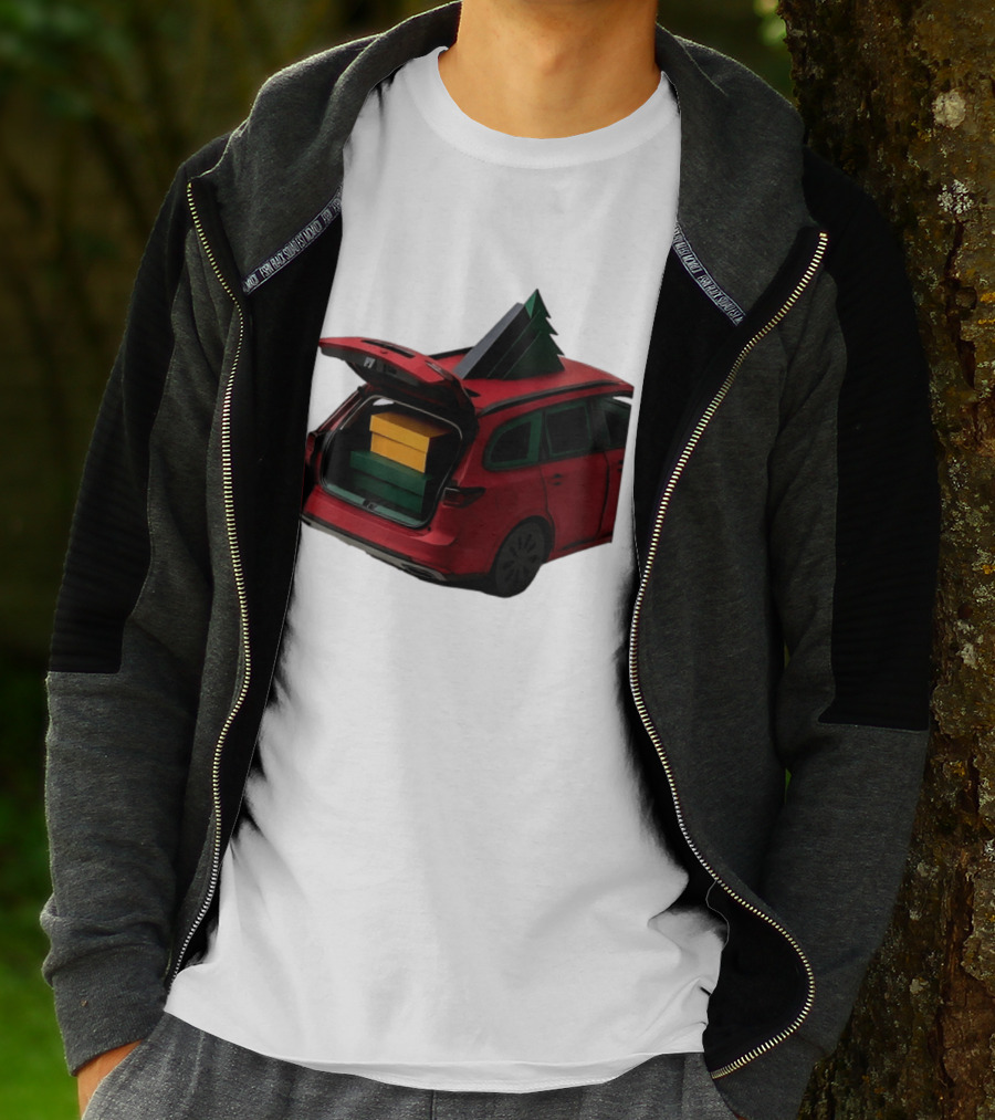 Most Likely To Pack The Car Festive Holiday Travel Scene With Christmas Tree And Gifts T-Shirt