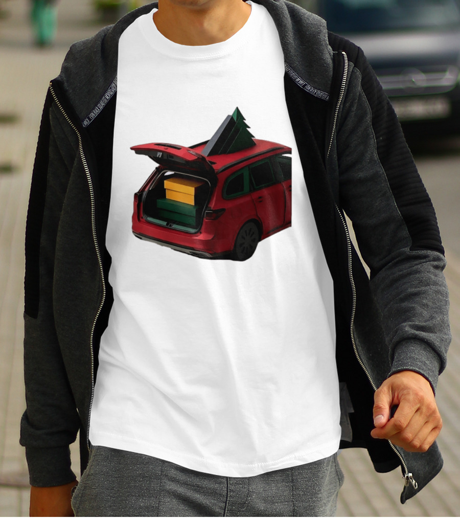 Most Likely To Pack The Car Festive Holiday Travel Scene With Christmas Tree And Gifts T-Shirt