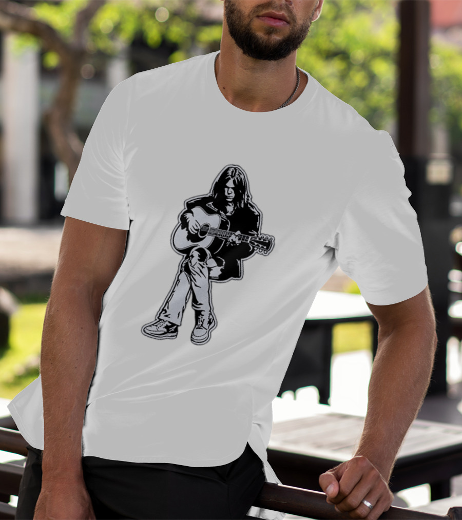 Neil Young Acoustic Folk Rock Guitar Performance T-Shirt