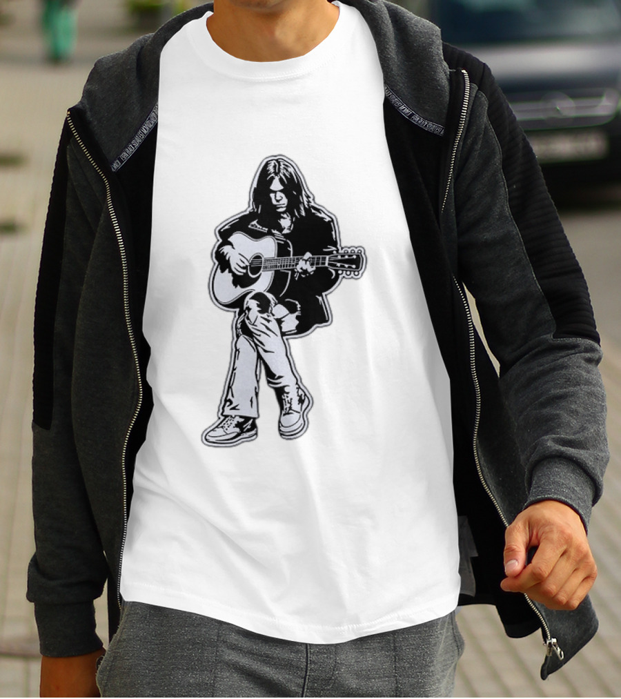 Neil Young Acoustic Folk Rock Guitar Performance T-Shirt