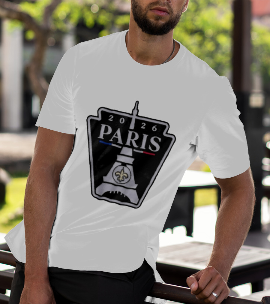 New Orleans Saints 2026 Paris Eiffel Tower Fleur De Lis NFL Event T-Shirt
