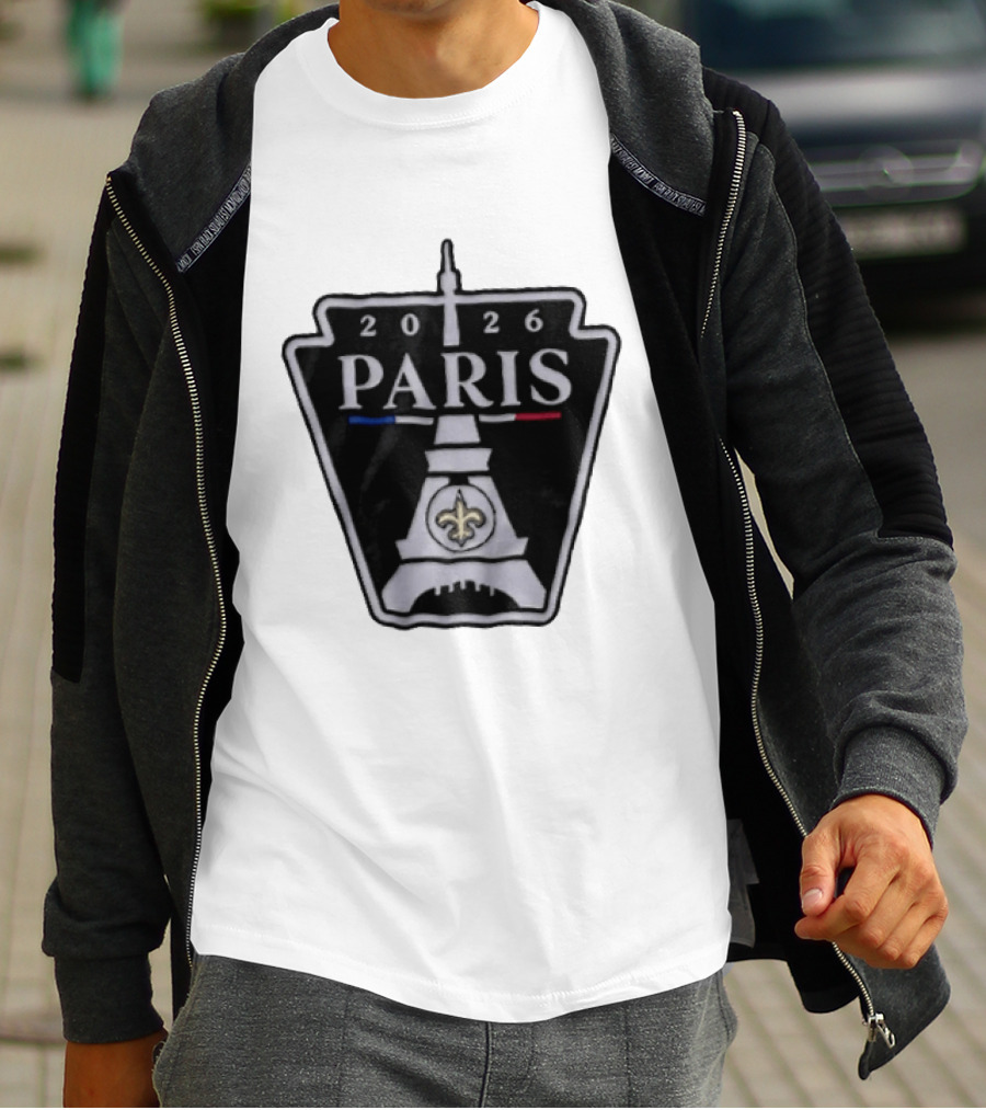 New Orleans Saints 2026 Paris Eiffel Tower Fleur De Lis NFL Event T-Shirt