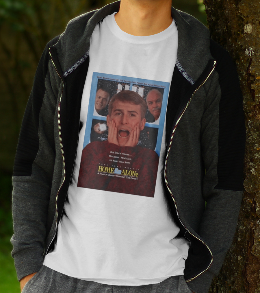 Home Alone But Don't Worry He Cooks He Cleans He Kicks Some Butt John Hughes Movie Kevin McCallister T-Shirt
