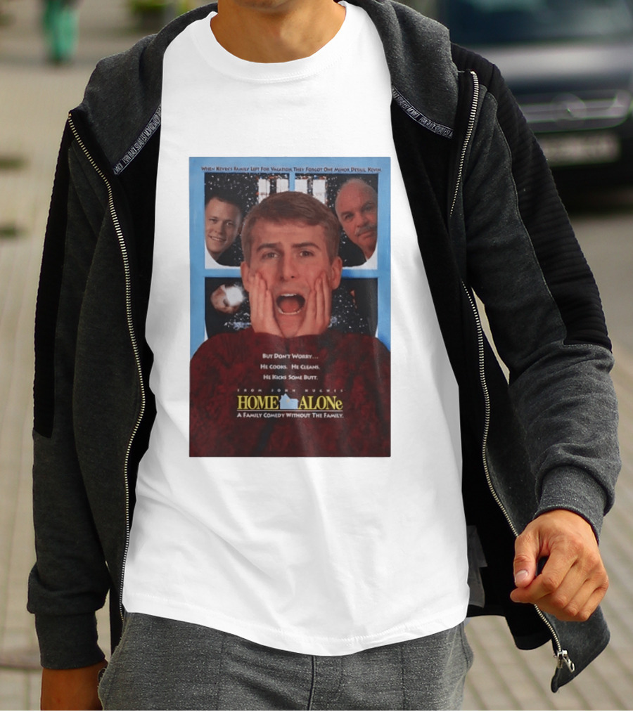 Home Alone But Don't Worry He Cooks He Cleans He Kicks Some Butt John Hughes Movie Kevin McCallister T-Shirt