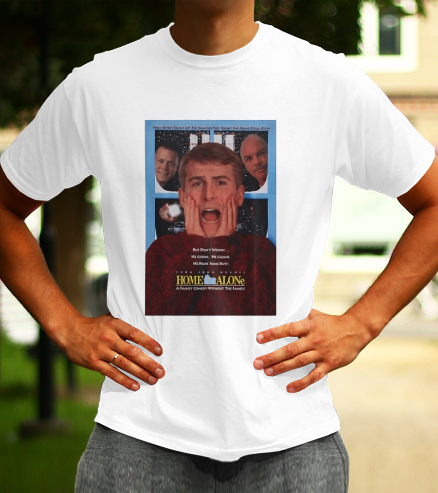 Home Alone But Don't Worry He Cooks He Cleans He Kicks Some Butt John Hughes Movie Kevin McCallister T-Shirt