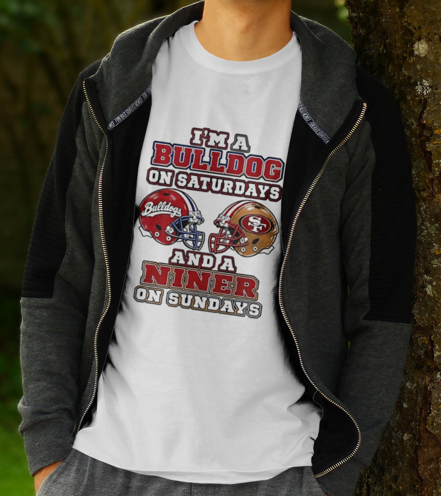 I'm A Bulldog On Saturdays And A Niner On Sundays Football Helmets T-Shirt