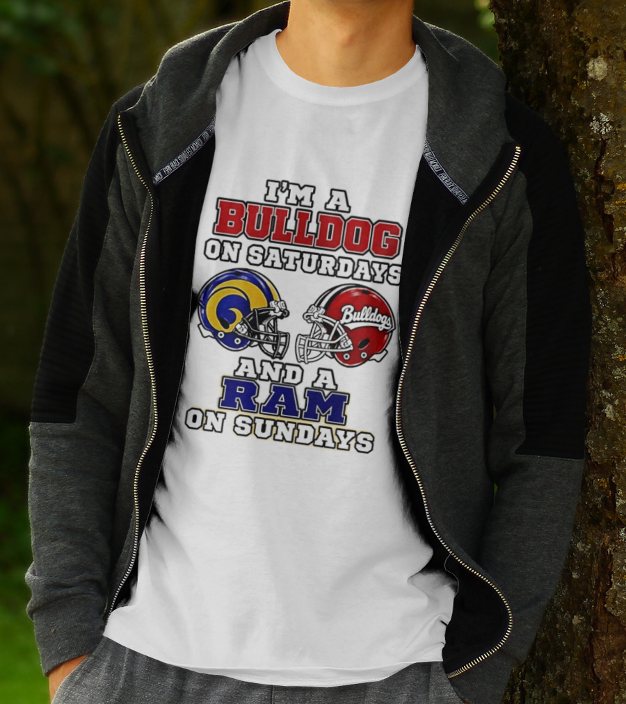 I'm A Bulldog On Saturdays And A Ram On Sundays Football Helmets T-Shirt