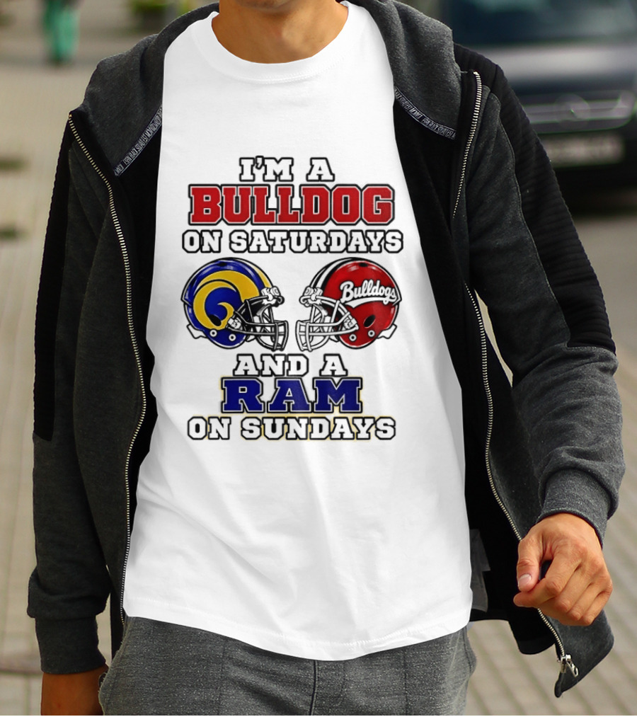 I'm A Bulldog On Saturdays And A Ram On Sundays Football Helmets T-Shirt