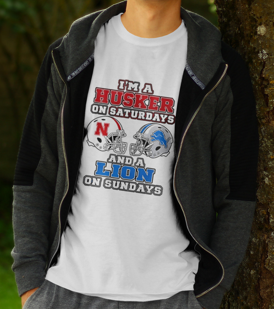Husker On Saturdays And Lion On Sundays Football Helmets T-Shirt