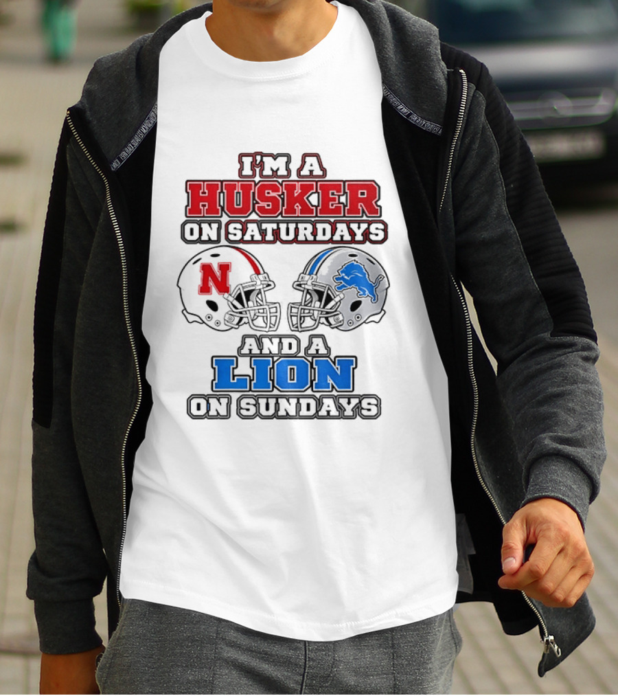Husker On Saturdays And Lion On Sundays Football Helmets T-Shirt