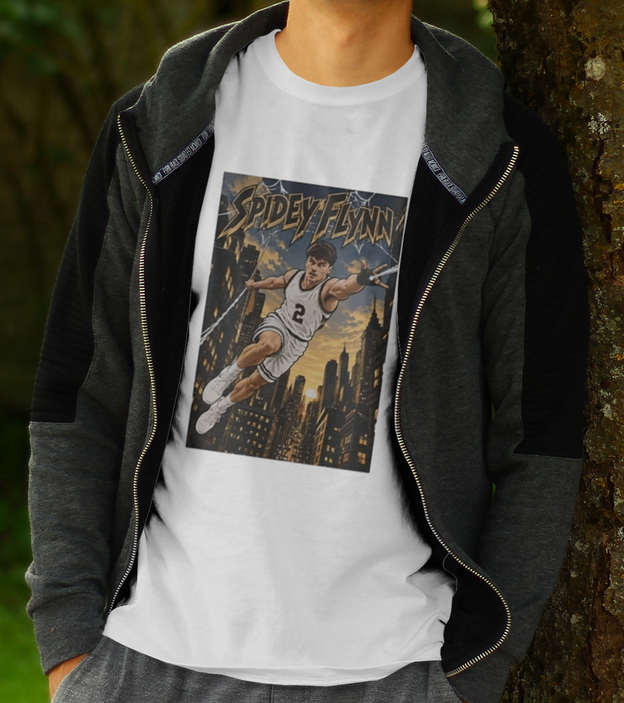 Spidey Flynn Basketball Superhero City Skyline Action T-Shirt