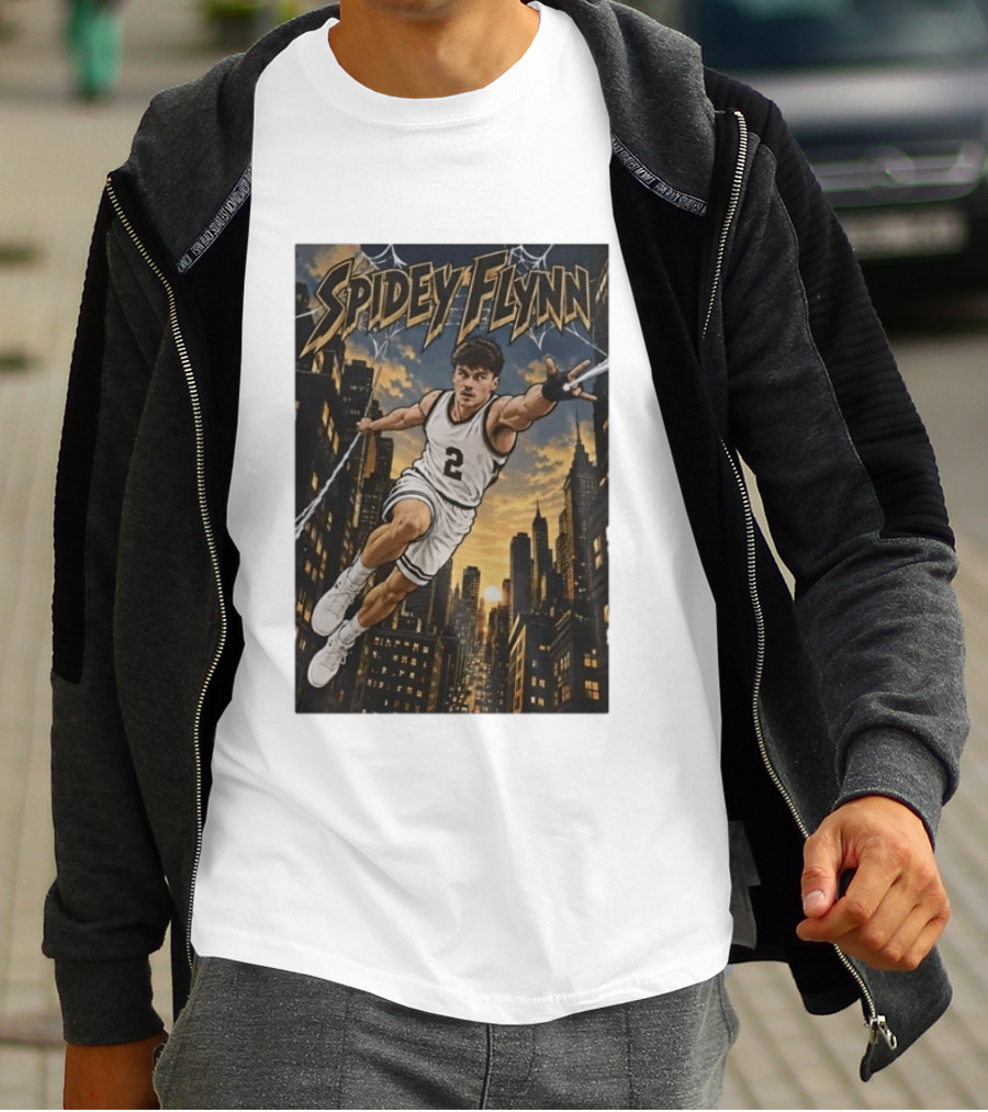 Spidey Flynn Basketball Superhero City Skyline Action T-Shirt