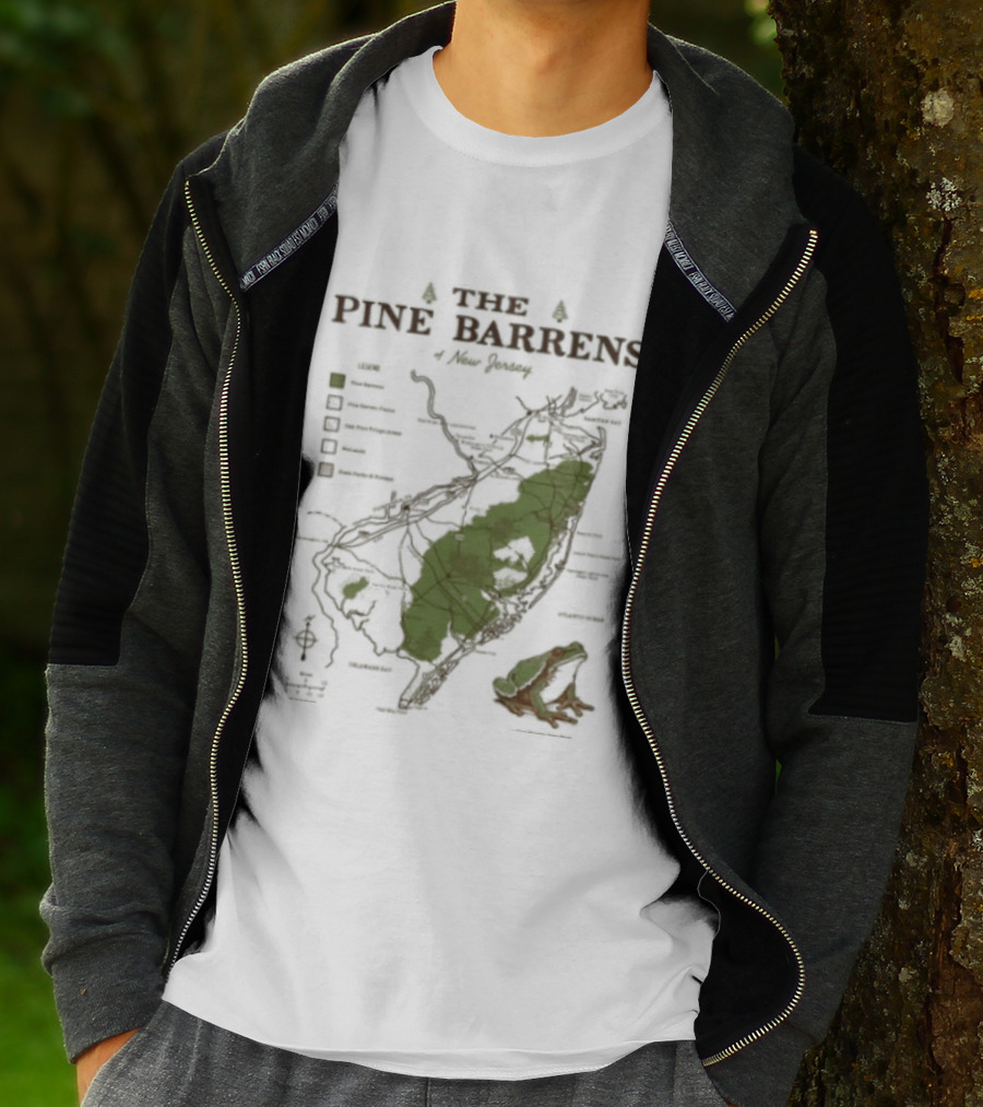 The Pine Barrens Of New Jersey Map Adventure Landmarks Forest Areas T-Shirt